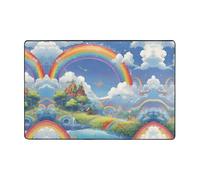 WZYWHJ Village Under The Rainbow - Alfombra antideslizante con estampado de arcoíris de 72 x 48 pulgadas para sala de estar, oficina, mesa de café, cama, balcón