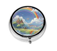 WZYWHJ Village Under The Rainbow - Caja de medicina circular impresa portátil, de viaje, con compartimentos, mini dispensador de píldoras