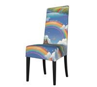 WZYWHJ Village Under The Rainbow - Funda de silla desmontable con estampado de arcoíris de instalación rápida y fácil mantenimiento, adecuada para respaldos de silla cuadrados