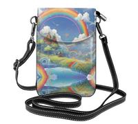 WZYWHJ Village under the rainbow Picture - Bolso cruzado de piel para mujer con correa ajustable para el hombro