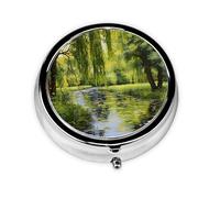 WZYWHJ Willow Trees by The Pond - Caja de almacenamiento circular impresa para medicamentos, portátil de viaje con compartimentos, mini dispensador de píldoras