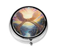 WZYWHJ Wings on the Rainbow Bridge - Caja de medicina circular impresa con compartimentos, mini dispensador de píldoras