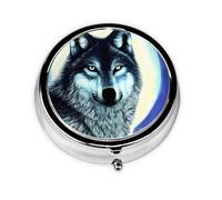 WZYWHJ Wolf Under Moon - Caja de medicina circular con impresión de luna, portátil de viaje con compartimentos, mini dispensador de píldoras