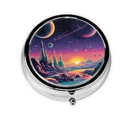 WZYWHJ Wonderful Space Prints - Caja de medicina circular, portátil de viaje con compartimentos, mini dispensador de píldoras