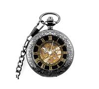 WZYYCV Hombre Pocket Watch Reloj De Bolsillo De Acero De Tungsteno, Reloj De Bolsillo Negro, Reloj De Bolsillo con Tapa Romana Multifuncional, Reloj De Bolsillo Mecánico Retro Reloj de Bolsillo
