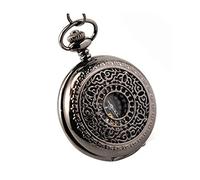 WZYYCV Hombre Pocket Watch Reloj de Bolsillo Retro, Reloj de Bolsillo mecánico de Acero de tungsteno Negro, Reloj de Bolsillo mecánico con Grabado Hueco para Hombres Reloj de Bolsillo