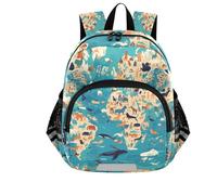 Wzzzsun Animales Mar Azul Mapa Del Mundo Mochila Infantil Niño y Niña Kindergarten Bolsa Escolar Mochilas Infantiles con Correa 3-6 Años de Viaje