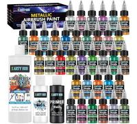 X ARTY HUB Kit de 36 Pinturas Metálicas para Aerógrafo, con Imprimación Negra, Diluyente 120 ml y Limpiador 500 ml, Set de Pinturas Acrílicas Listas para Pulverizar, para Artistas y Principiantes