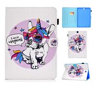 X-Best - Carcasa para Samsung Galaxy Tab A 9.7 (SM-T550/T551/T555), Funda de Piel sintética con función Atril para Samsung Galaxy Tab A 9.7 (Unicorn Dog)