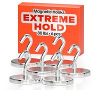 X-BET MAGNET ic Hooks - Ganchos magnéticos de neodimio resistentes para cabinas de crucero, ganchos magnéticos fuertes de tierras raras para colgar en refrigerador, parrilla (6, 36.3 kg)
