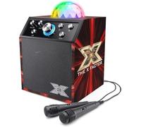 X Factor Disco Cube - Altavoz de karaoke Bluetooth TY6085A - Altavoz portátil de fiesta de 15 W con 2 micrófonos, luces LED de bola de discoteca, efecto de voz eco, batería recargable, máquina de
