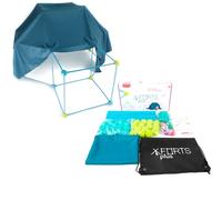 JUEGACONMIGO X-FORTS Kit de Construcción de Fuertes para Niños. Juego Construcción Fortalezas, Castillos, túneles Piezas Ligeras y Resistentes. Incluye Tela (Set 85 Piezas)