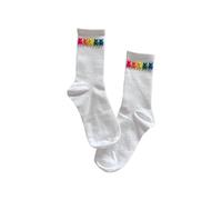 X-Institute Calcetines De Algodón Y2K Con Oso Arcoíris Para Mujer Japonés Punto Acanalado Liso Brillante Monopatín Tubo Medio Equipo De Pantorrilla