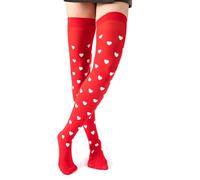 X-Institute Celebrate Love with Thigh High Long Socks Hearts Dots Pattern Funny Silk Over the Knee Stockings Valentines Day Dates Night Hosiery