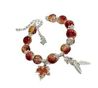 X-Institute Colgante único de plumas de arce y mariposa con cuentas de cristal, cadena de mano, estilo chino, joyería de amistad, regalo