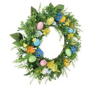 X-Institute Corona decorativa de huevos de Pascua con flores sintéticas, guirnaldas elegantes para interiores y exteriores, celebración de primavera, corona de flores artificiales