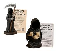 X-Institute Escultura gótica de muerte emocional con taza de café y gatos para adorno de humor oscuro, decoración para el hogar y la oficina, regalo de arte gótico