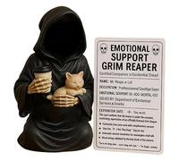 X-Institute Escultura gótica de muerte emocional con taza de café y gatos para adorno de humor oscuro, decoración para el hogar y la oficina, regalo de arte gótico