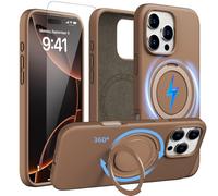 X-level Funda con MagSafe para iPhone 16 Pro MAX, Soporte de Silicona y Protector Pantalla Antideslizante y Antipolvo 360°Magnética de Anillo Giratorio Carcasa para iPhone 16 Pro MAX-Titanio Oro