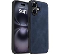 X-level Funda de Piel para iPhone 16,Piel de PU de Primera Calidad,Etui Protection Elegante Et Fine Ultra-Thin Antichoc Coque Compatible Avec 16 Case-Azul
