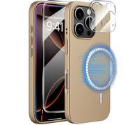 X-level Funda magnética de silicona para iPhone 16 Pro Max con Protector de Pantalla y Protector Cámara,compatible con MagSafe,imanes integrados,trasera mate,cubierta protectora antichoque fina-Dorado