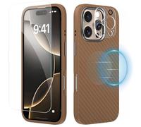 X-level Funda Magnética para iPhone 16 Pro Carcasa, Compatible con MagSafe Protector de Pantalla y Protector Lente Cámara Fibra de Carbono Anti-Arañazos y Protección iPhone 16 Pro Case- Oro
