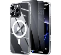 X-level Funda Magnética para iPhone 16 Pro MAX, Cubierta Vidrio Compatible con Magsafe, con 2X Protector Pantalla de Privacidad, Carcasa Antigolpes Fina Antiamarilleo de 6,9 Pulgadas, Transparente