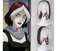 X-Men: Peluca Rogue Trajes for el Cabello Anna Marie Wig Wig Rojos Y Blancos Cosplay Wig + Wig Cap