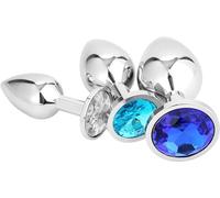 x Plug Anal Metalico | Butt Plug Cristal Azul | Pura Placer en 3 Tamaños para Mujeres, Parejas, Hombres | Juego Plugs Anales Plata