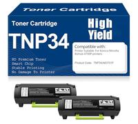 X psblty Cartuchos de tóner A63T01F compatibles con TNP34, de Alto Rendimiento y Gran Capacidad para Konica Minolta Bizhub 4700P Impresoras con Chip,TNP34-2PC