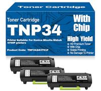 X psblty Cartuchos de tóner compatibles con Chip TNP34/A63T01F de Alto Rendimiento y Alta Capacidad para Konica Minolta Bizhub 4700P Impresoras,TNP34-3PC