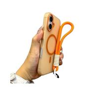 X psblty Funda For Teléfono con Cordón De Color Caramelo, Compatible con iPhone 16 15 17 Pro MAX 14 Plus 11 12 13 16e, Funda Suave Mate con Cordón For Muñeca(Orange,16 ProMax)