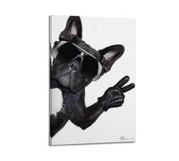 X psblty Funny Mr Black Bulldog Francés Victory Pose Funny Motivational Canvas Poster Modern Wall Art para sala de estar, dormitorio, decoración de 30 x 45 cm, estilo marco