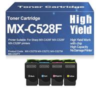 X psblty MX-C428F MX-C528F MX-C528P Cartuchos de tóner Compatibles con MX-C52TB MX-C52TC MX-C52TM MX-C52TY Tóner con Chip Alto Rendimiento para Sharp MX-C428F MX-C528F MX-C528P,4Pack-MX C528F