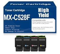 X psblty MX-C528F Negro Cian Amarillo Magenta Cartuchos de tóner Compatible MX-C52TB MX-C52TC MX-C52TM MX-C52TY Tóner Alto Rendimiento para Sharp MX-C428F MX-C528F MX-C528P con Chip,4Pack-MX C528F