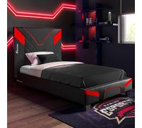 X-Rocker Cerberus MKII - Marco de cama individual tapizado para juegos, paquete plano para un fácil montaje, comodidad transpirable, listones de madera, piel sintética fácil de limpiar, para niños y
