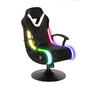 X-Rocker Fury - Silla RGB para juegos con audio estéreo, 2 altavoces y subwoofer, silla de juego iluminada con luces LED, 30 ajustes de movimiento neo, vibración, reposabrazos acolchados de piel