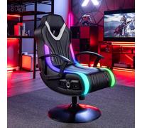 X-Rocker Fury - Silla RGB para juegos con audio estéreo, 2 altavoces y subwoofer, silla de juego iluminada con luces LED, 30 ajustes de movimiento neo, vibración, reposabrazos acolchados de piel