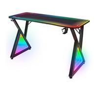 X-Rocker Infinity RGB - Escritorio para juegos de 140 x 60 cm, gran mesa de juegos para laptop, escritorio de oficina en casa, con gancho para auriculares y soporte para tazas, incluye alfombrilla de