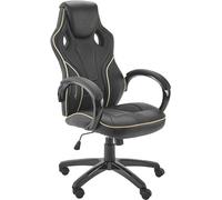 X Rocker Maverick Silla para Juegos, Silla de Oficina Ergonómica con Respaldo Medio para el Hogar, Cuero de PU, Base Giratoria de Altura Ajustable con Curva de Soporte Lumbar Natural, Negro y Dorado