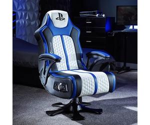 X ROCKER PlayStation Legend 2.1 - Silla de juego con altavoces Bluetooth, vibración sonora, compatible PS5, PS4, PC, móvil, blanco