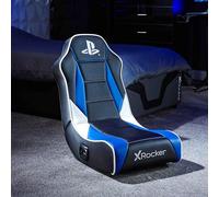 X-Rocker Silla de juegos para niños PlayStation Geist 2.0, negro y azul | Silla de juego baja de audio, reposacabezas, soporte ergonómico, base mecedora plegable, piel sintética fácil de limpiar para