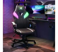X-Rocker Tempest RGB - Silla ergonómica de oficina para juegos de oficina para adultos y adolescentes, luces LED controladas por aplicación, reposabrazos acolchado, altura ajustable, piel sintética