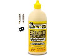 X-Sauce Kit Sellante Anti Pinchazos para Tubeless, Amarillo, 500ml +2 obuses+Llave Desmontar