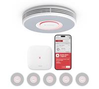 X-Sense 6 detectores de Humo Inteligentes WiFi con Voz y 17 ubicaciones, Detector de Humo Conectado en Red, 33 mm, con estación Base SBS50, XS0B-MR61