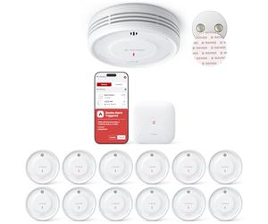 X-Sense Detector de Humo Wi-Fi, XS0D-MR121, 12 Sensores + 1 Base | Alarma contra incendios, Batería de hasta 10 años, Batería reemplazable, Estación base incluida, Montaje magnético