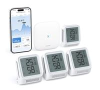 X-sense Termómetro digital con higrómetro interior, WIFI mini termómetro con aplicación X-Sense App, zona de confort adaptada, indicador sonriente, 4 sensores y 1 estación base, Kit STH0A41