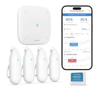 X-Sense Termómetro Higrómetro Inalámbrico para Interiores, Control de Temperatura y Humedad vía App, Exportación de Datos Gratuita, Compatible con Alexa, 4 Sensores + 1 Estación Base, STH55