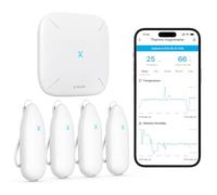 X-Sense Termómetro Higrómetro Inalámbrico para Interiores, Control de Temperatura y Humedad vía App, Exportación de Datos Gratuita, Compatible con Alexa, 4 Sensores + 1 Estación Base, STH55
