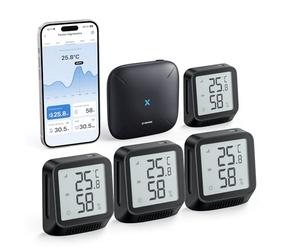 X-Sense Termómetro Higrómetro Interior Conectado, Compatible con Alexa, Control de Aplicación, Temperatura/Humedad Punto de Rocío VPD, Alcance 500m, Estación Base SBS50 Incluida, STH0A41, Negro